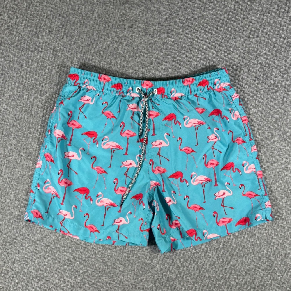Maamgic Swim Trunks Mens Large Turquoise Flamingo Print Quick Dry Beach Shorts